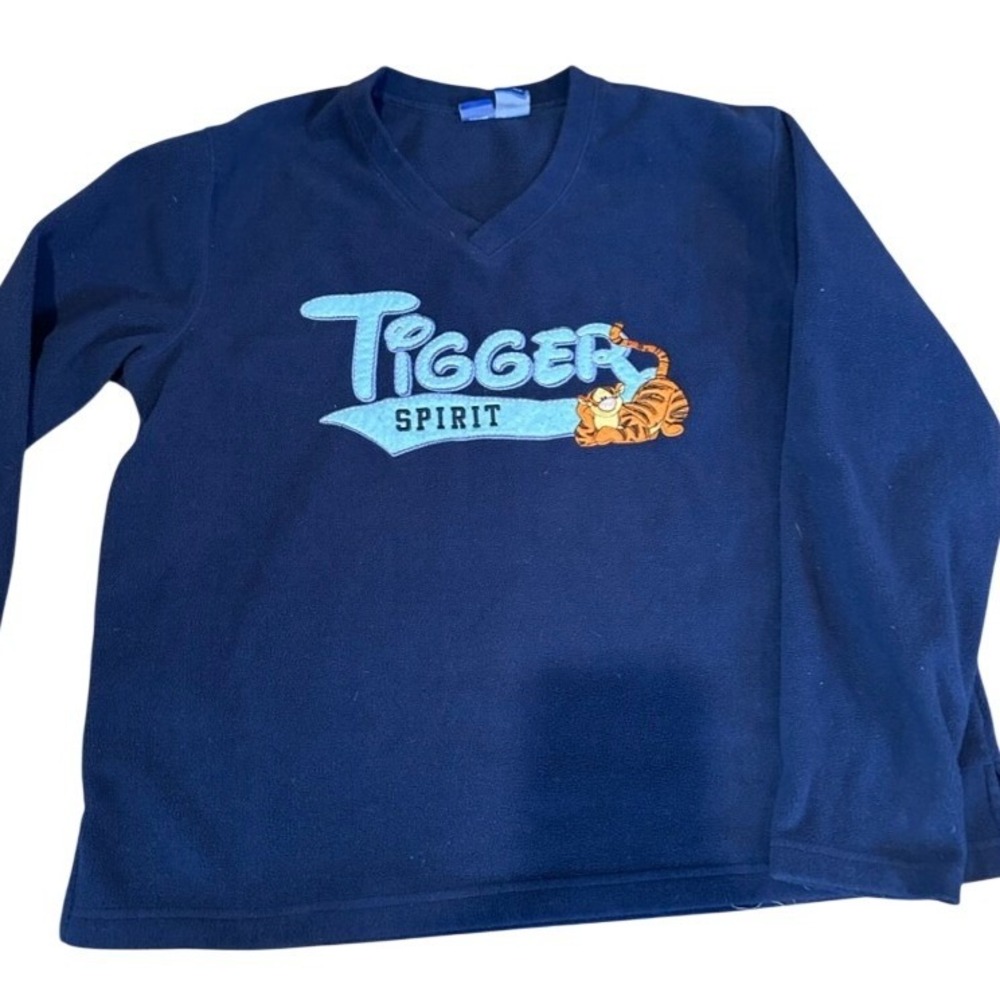 Vintage Disney Tigger Spirit Fleece Sweatshirt XL Blue Fuzzy Pullover Y2K